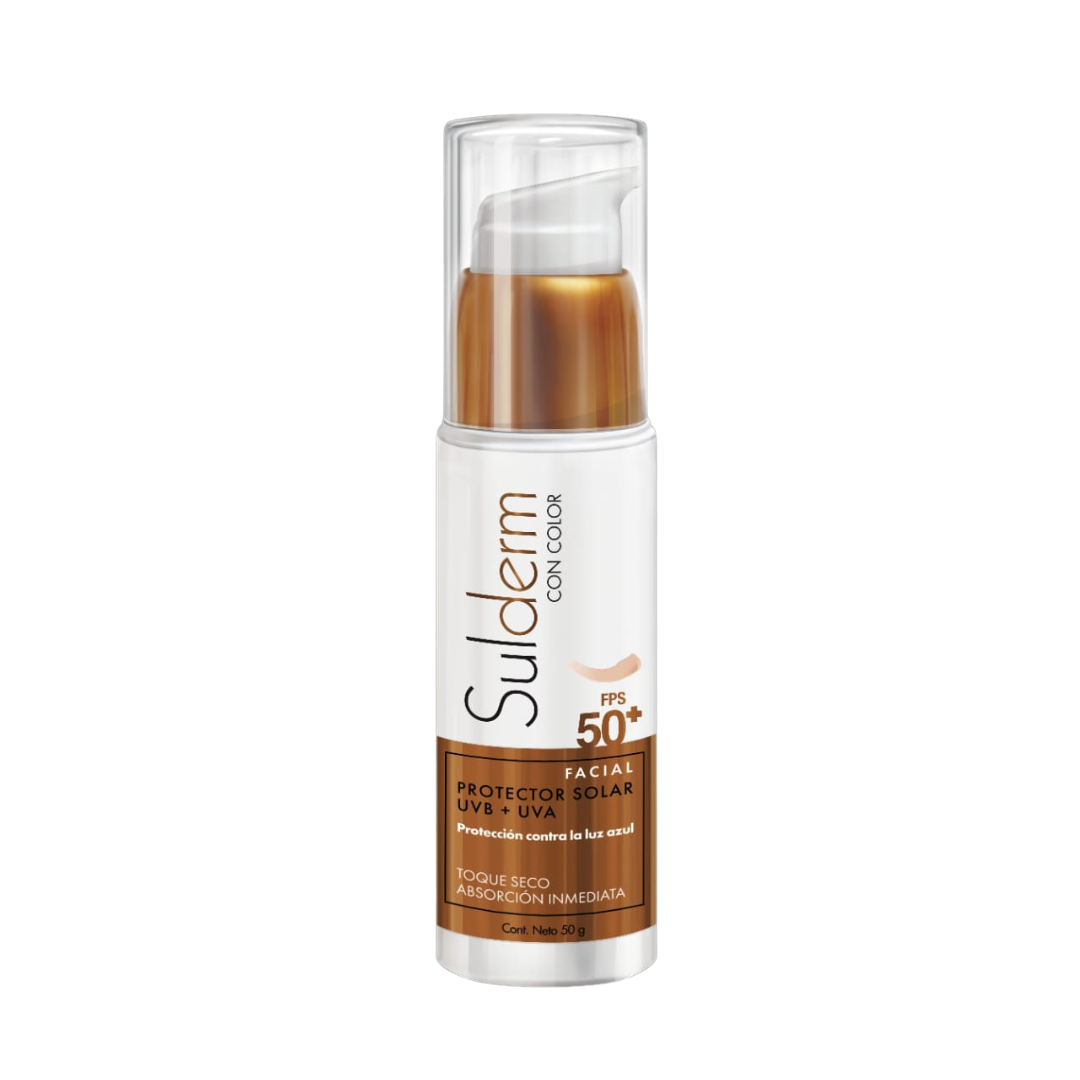 Protector solar facial con color Sulderm Emulsión FPS 50+ Toque Seco