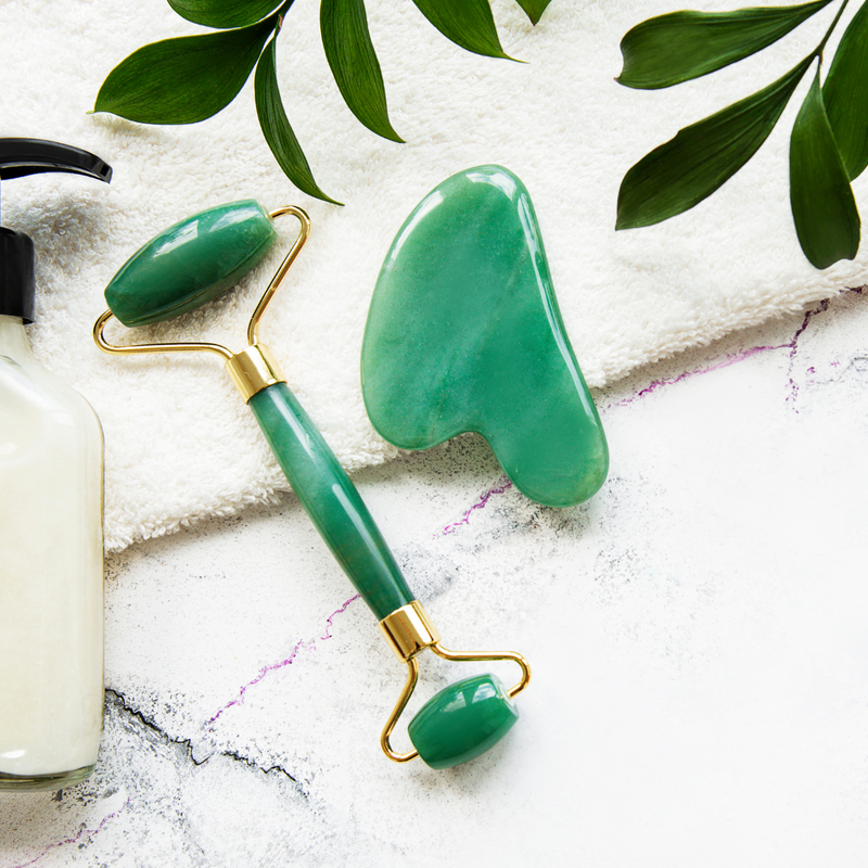 Masajeador facial corporal Rodillos Jade Piedra Guasha Combo